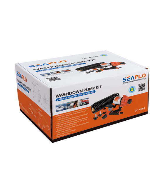 thumbnail interactive-video image 1 of 12V Washdown Pump Kit 70 PSI 5.0 GPM For RV, Boat, Marine Deck Cleaning 1 of 9