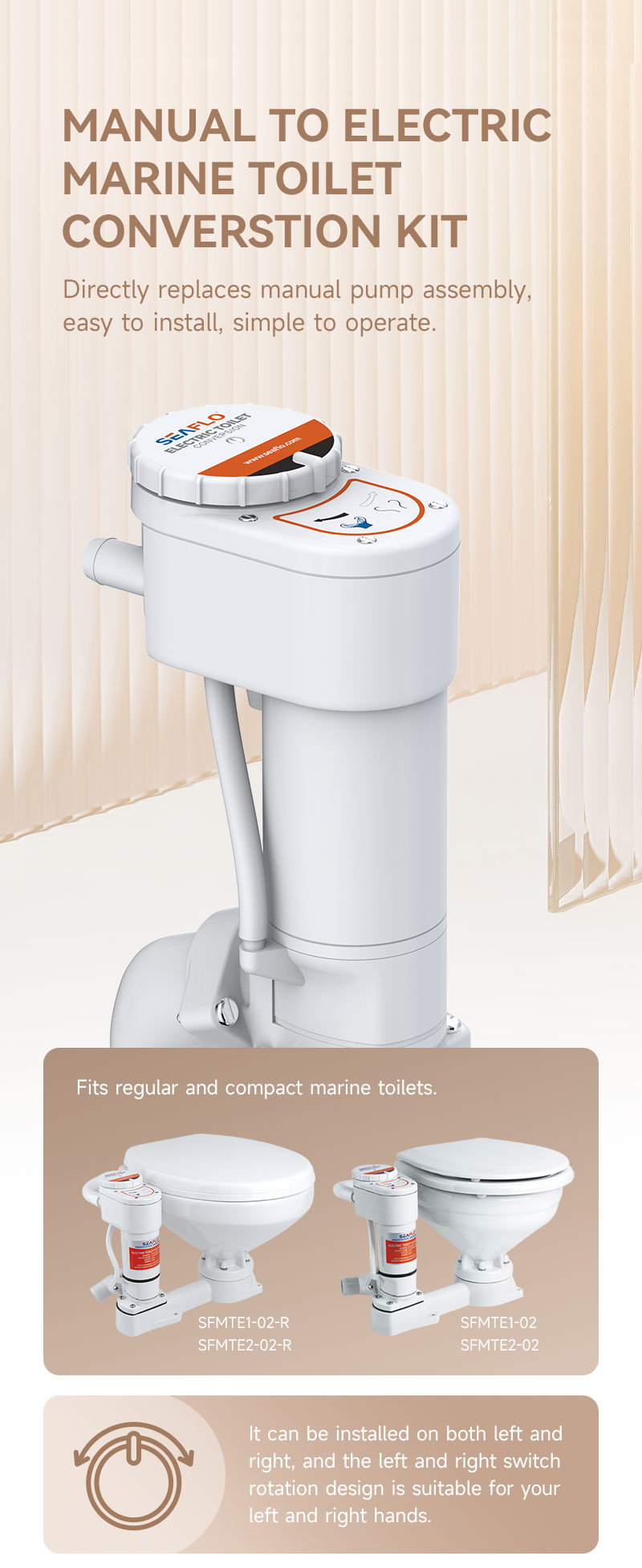 SEAFLO Manual Marine Toilet Pump - Replacement Flush Handle Kit For SEAFLO & JABSCO Toilets